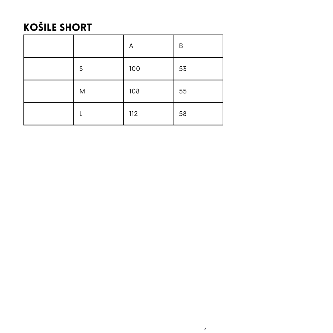 košile short velikost
